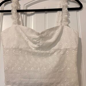 Princess Polly White Eyelet Rosette Strap Crop Top Embroidered Cottagecore Size